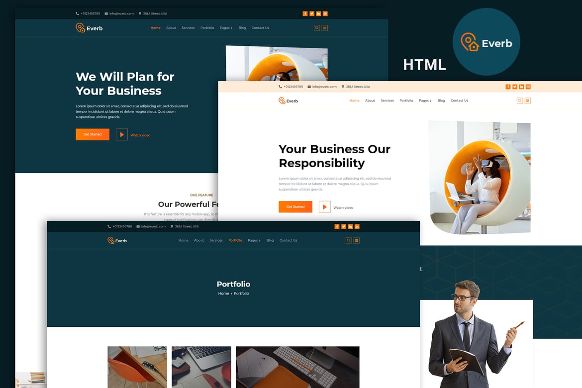 Everb - Template Website Konsultasi Bisnis & Keuangan yang Modern
