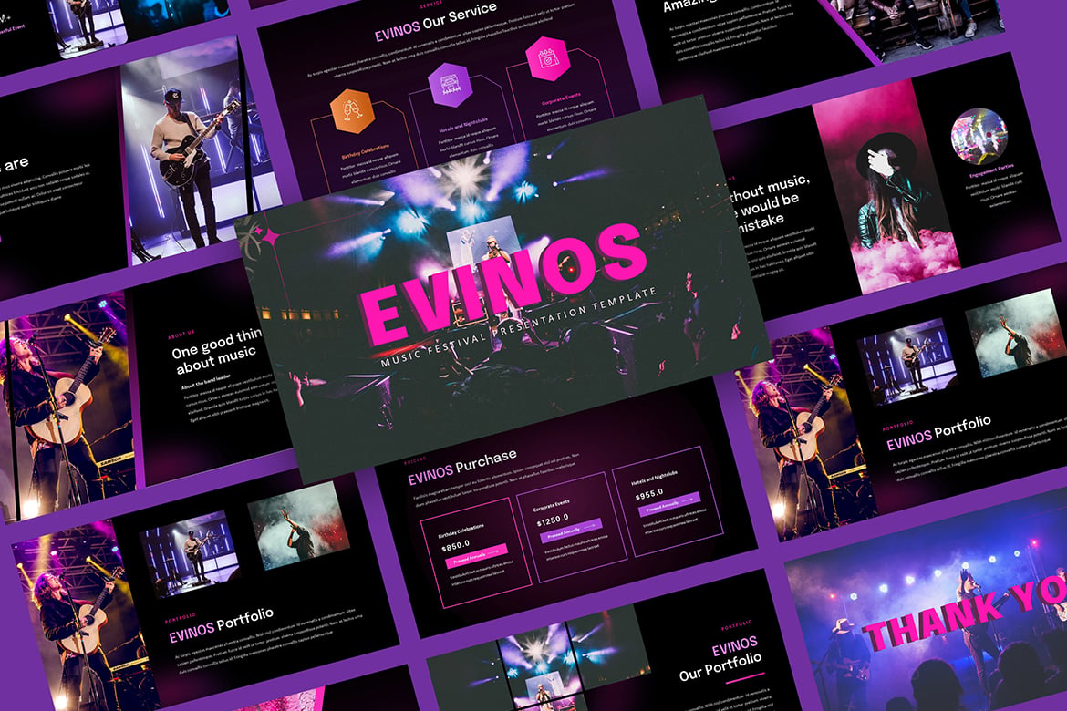 EVINOS - Template PowerPoint Festival Musik yang Menarik