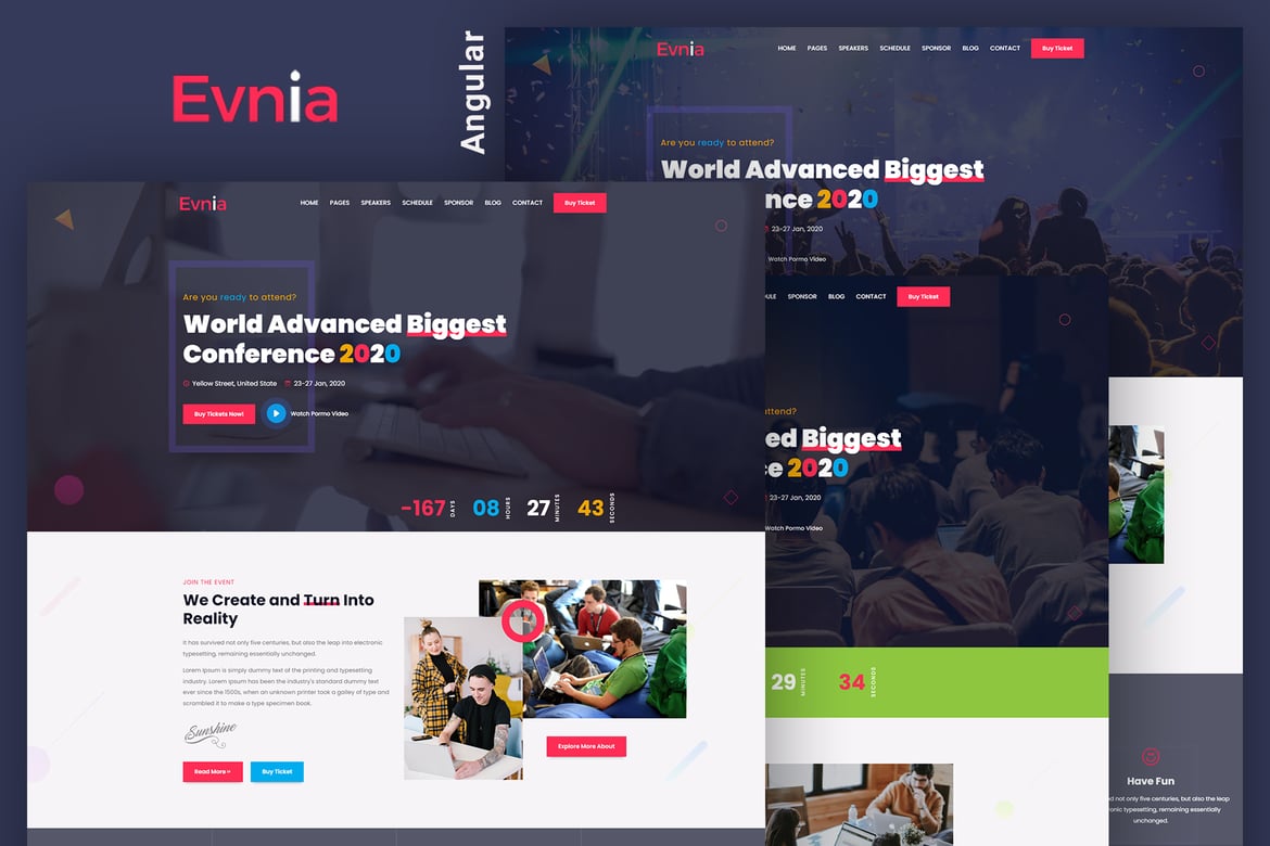 Evnia - Template Website Konferensi dan Meetup Modern Berbasis React