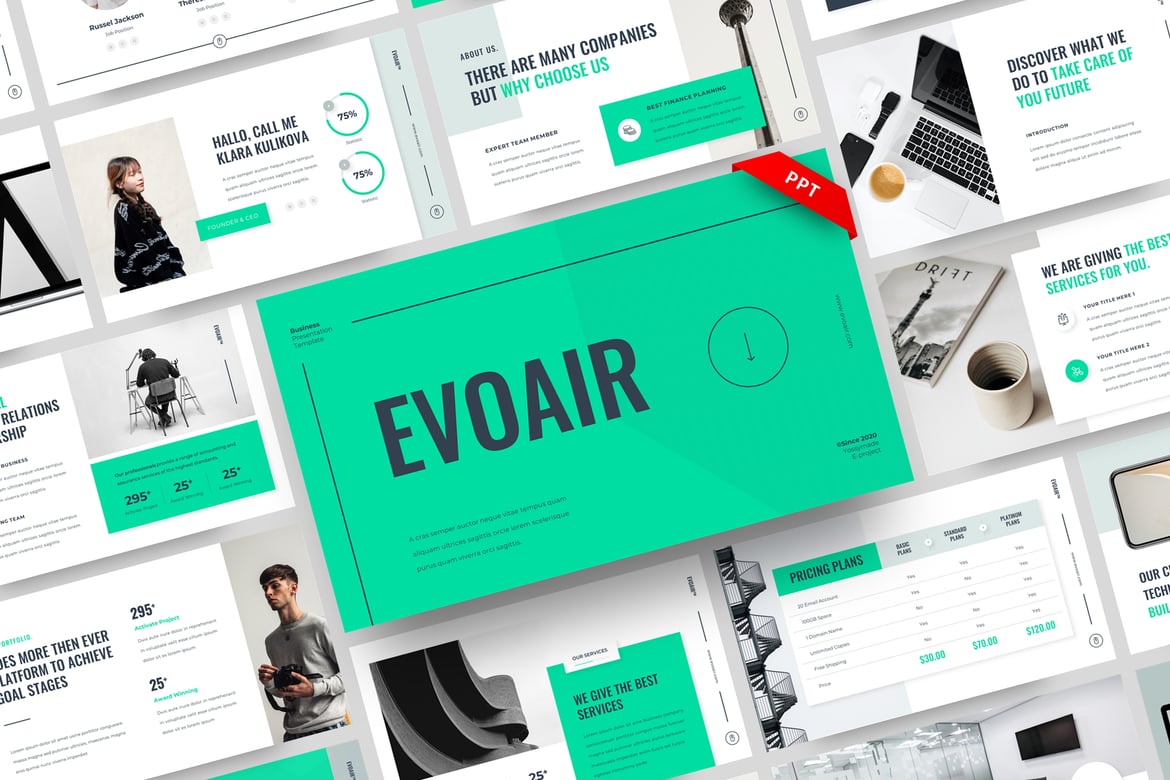 Template Presentasi Bisnis EVOAIR - Solusi PowerPoint Profesional