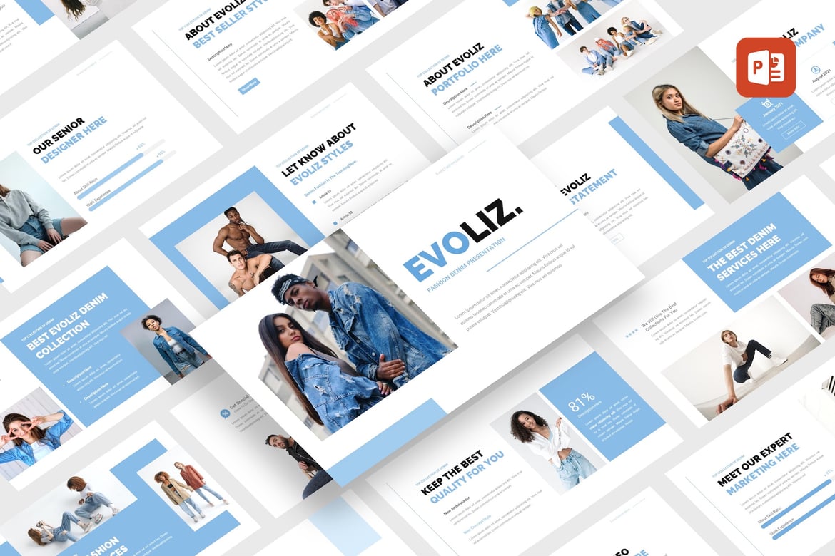 Evoliz - Template Presentasi Denim Fashion yang Menawan