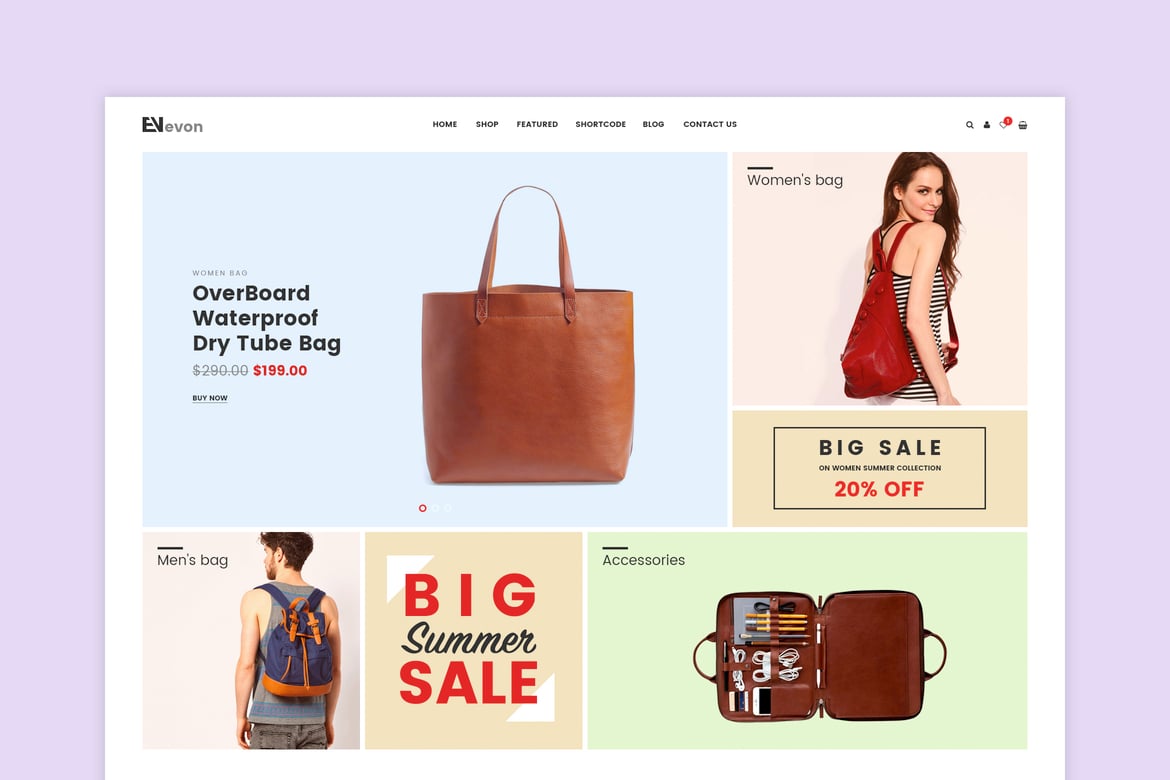 Evon - Tema WordPress WooCommerce untuk Toko Tas yang Menarik