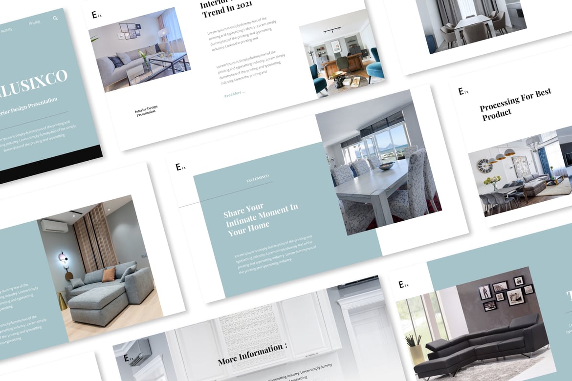 Template Presentasi PowerPoint Exclusixco untuk Desain Interior yang Menarik