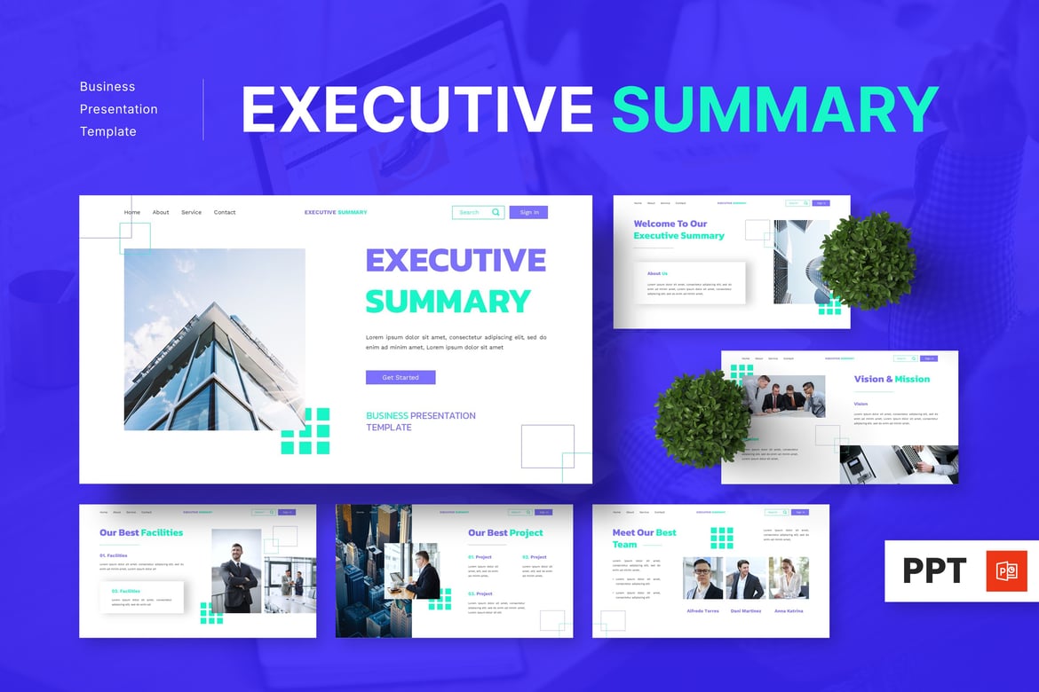 Template Presentasi PowerPoint Ringkasan Eksekutif yang Menarik
