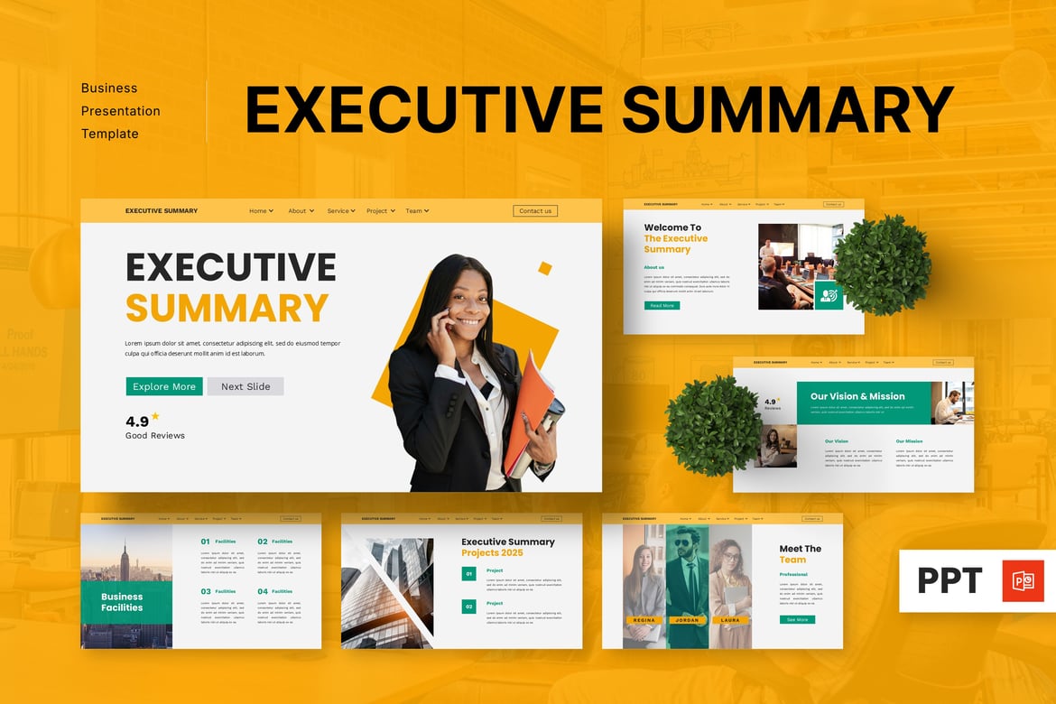 Template Presentasi PowerPoint Ringkasan Eksekutif yang Menarik