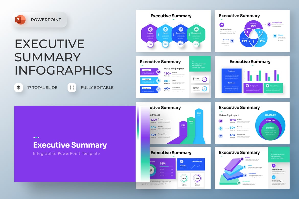 Template PowerPoint Infografis Rangkuman Eksekutif yang Menarik