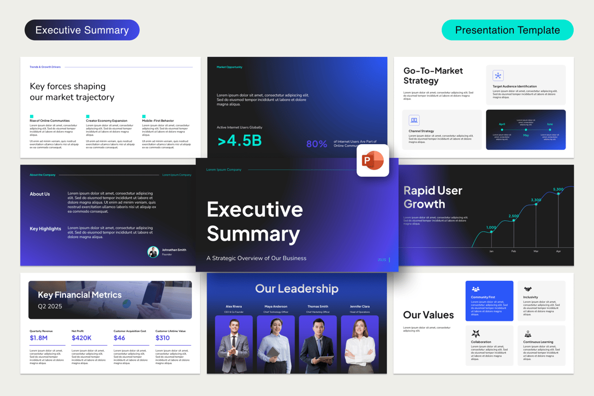 Template PowerPoint Ringkasan Eksekutif yang Profesional