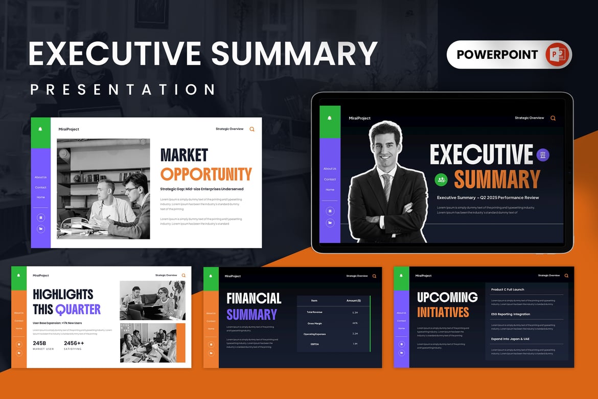 Template Presentasi PowerPoint Ringkasan Eksekutif yang Menarik