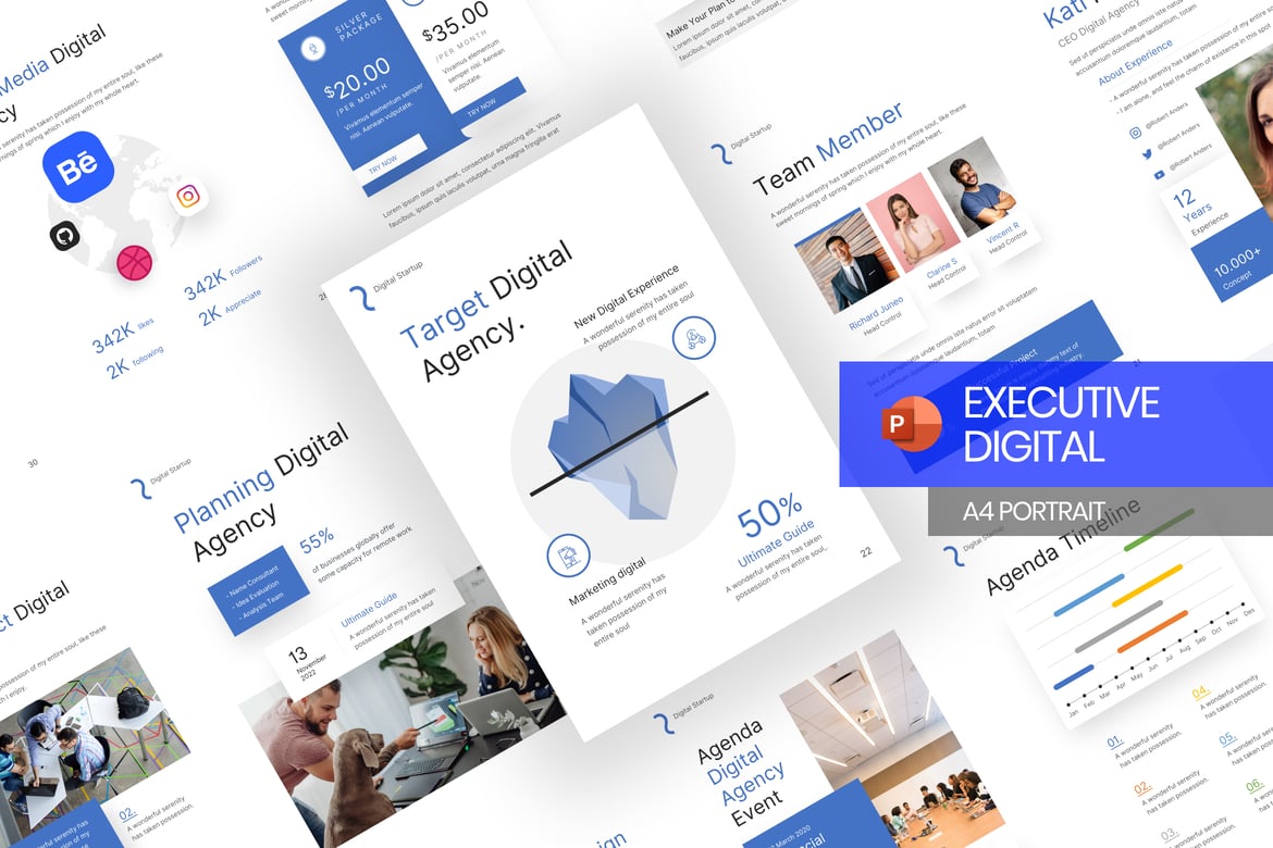 Template Presentasi Pitch Deck Digital Eksekutif - PowerPoint Portrait