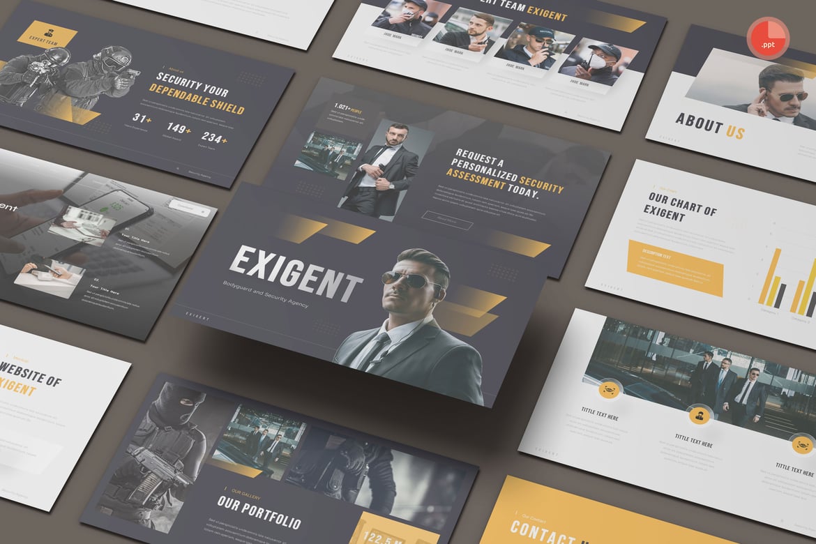 Template Presentasi Profesional Exigent - Agensi Keamanan & Bodyguard