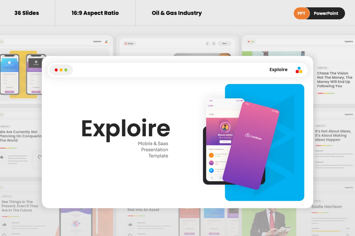 Exploire - Template PowerPoint Aplikasi Mobile yang Menarik
