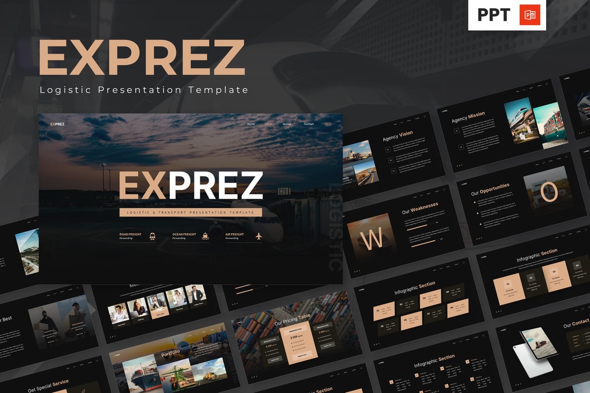 Template Powerpoint Logistik Exprez - Solusi Presentasi Modern