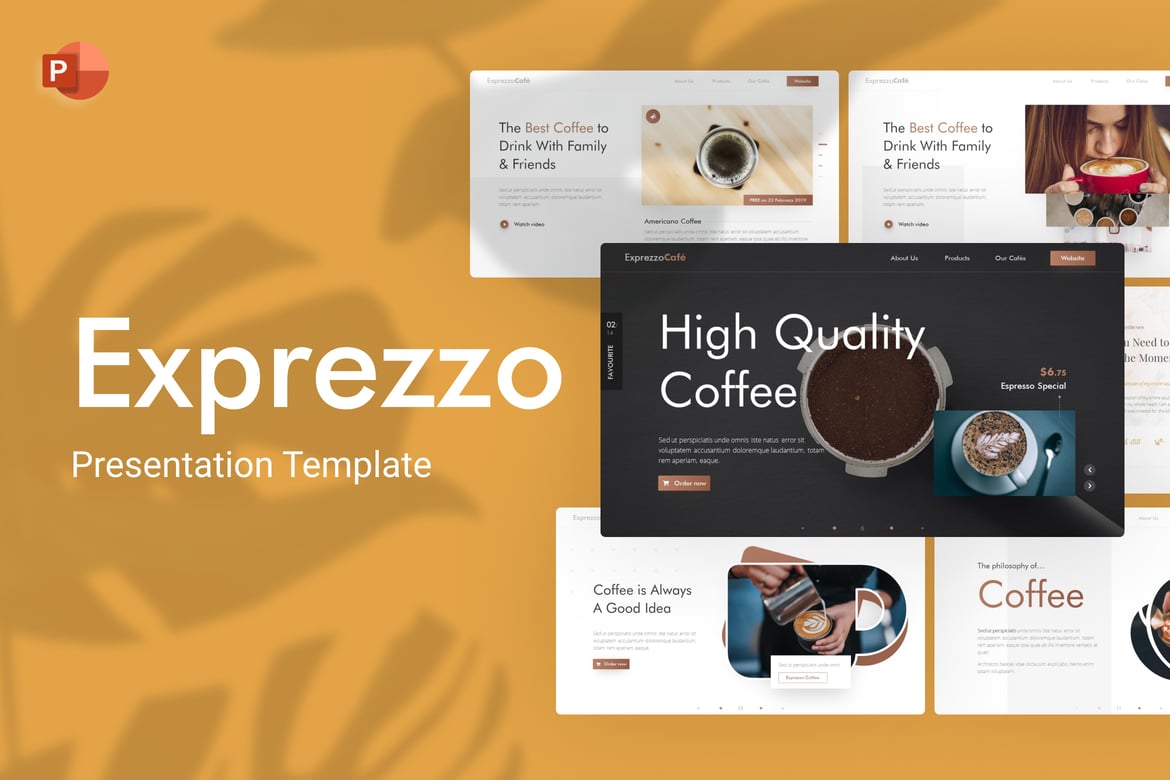 Template PowerPoint Makanan Exprezzo yang Elegan dan Fleksibel