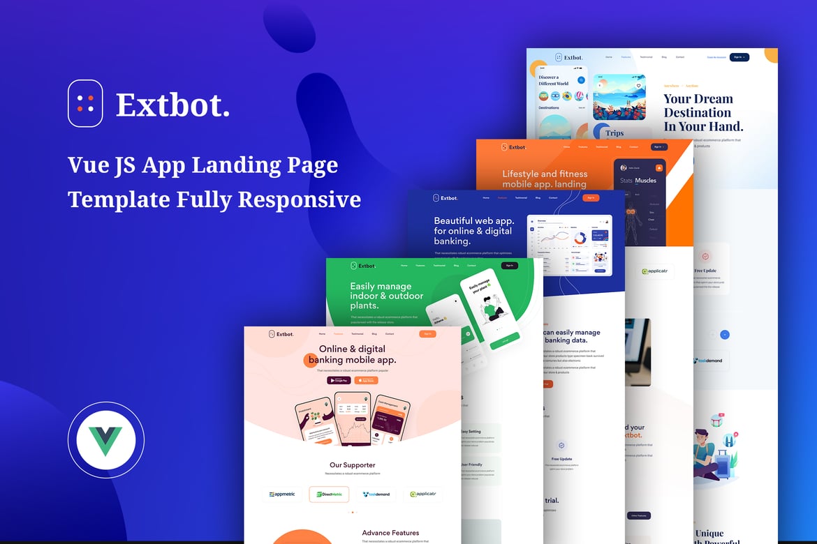 Extbot - Template Website Landing Page Aplikasi Vue JS yang Menawan