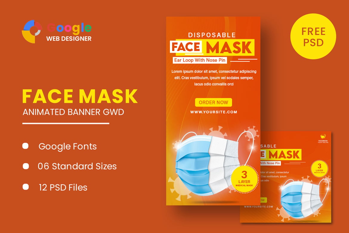 Template Web Spanduk Animasi Masker Wajah untuk Google Web Designer