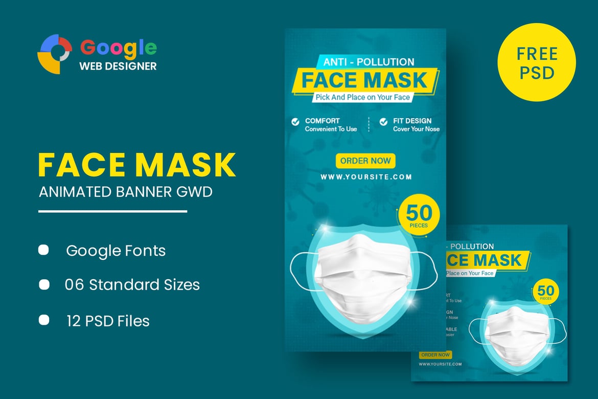 Template Website Spanduk Animasi Masker Wajah untuk Google Web Designer