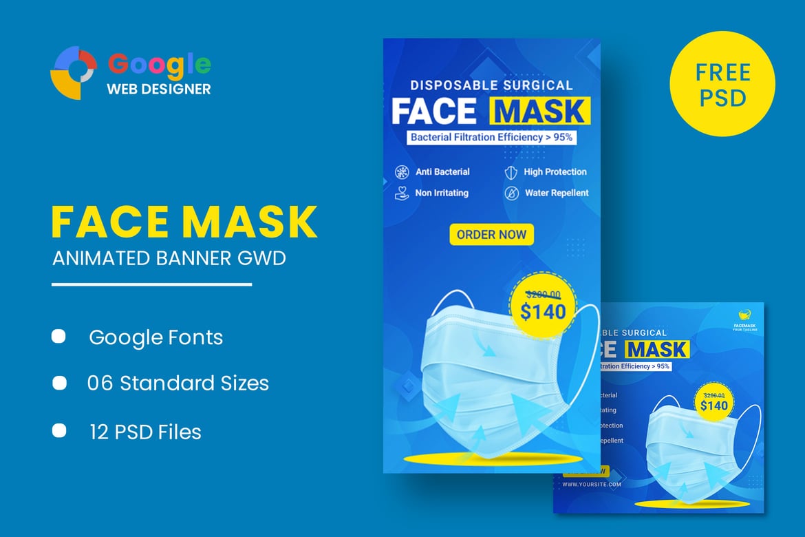 Template Web Spanduk Animasi Masker Wajah untuk Google Web Designer