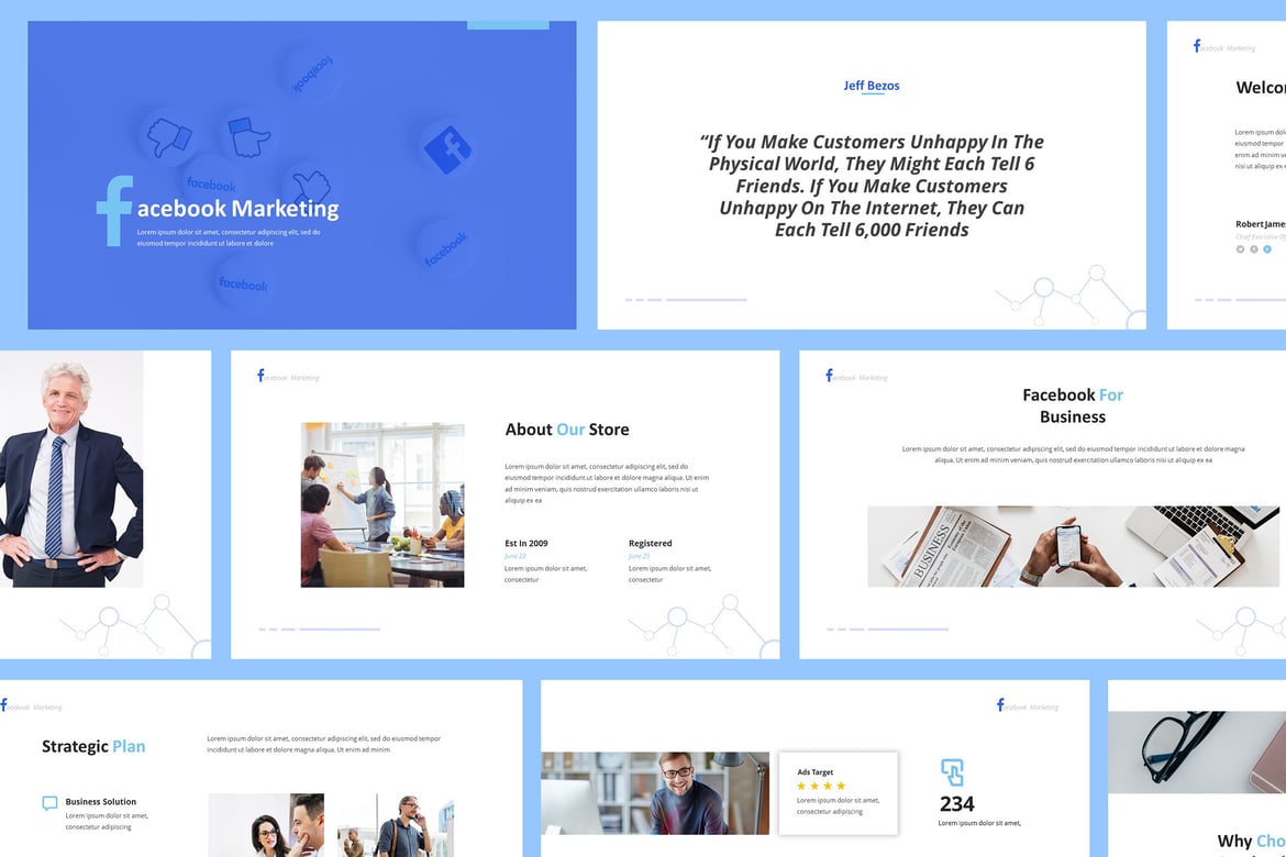 Template Presentasi Powerpoint untuk Pemasaran Facebook yang Menarik