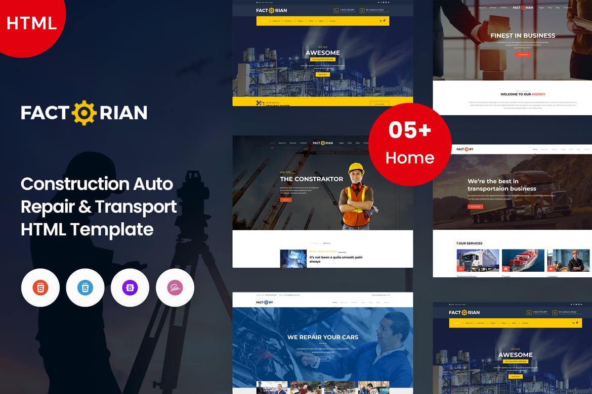 Factorian - Template Website untuk Konstruksi, Perbaikan Otomotif, dan Transportasi