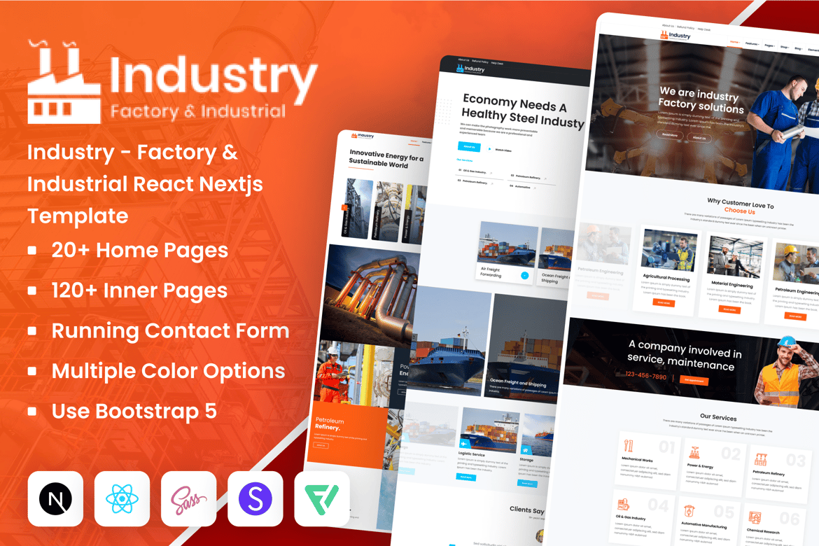 Template Website Industrial dan Pabrik berbasis React Next.js
