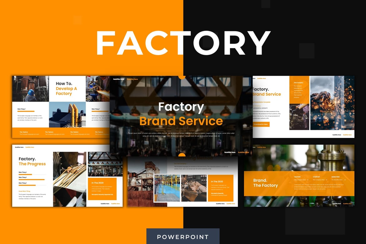Template Presentasi PowerPoint Factory Brand Services - 5 Variasi Warna Menarik