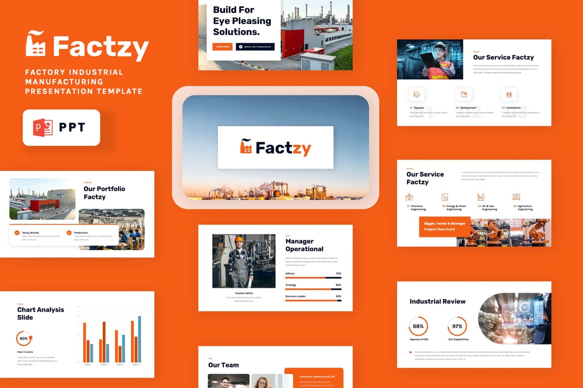 Template Presentasi Powerpoint Factzy - Desain Modern untuk Industri