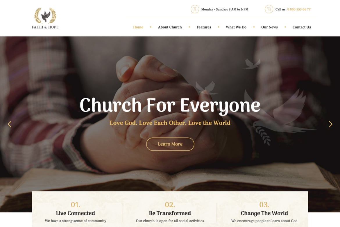 Tema WordPress Modern untuk Gereja: Faith & Hope