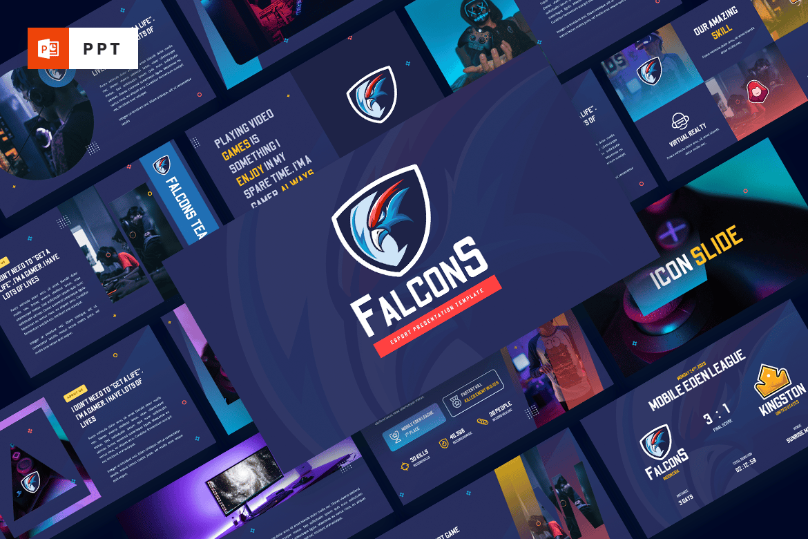 Template Powerpoint FALCONS - Esport & Gaming yang Modern dan Profesional