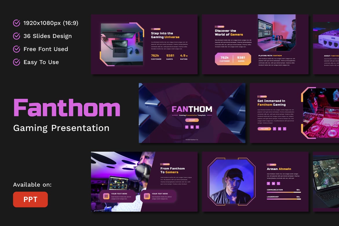 Template Powerpoint Presentasi Gaming Fanthom yang Menarik