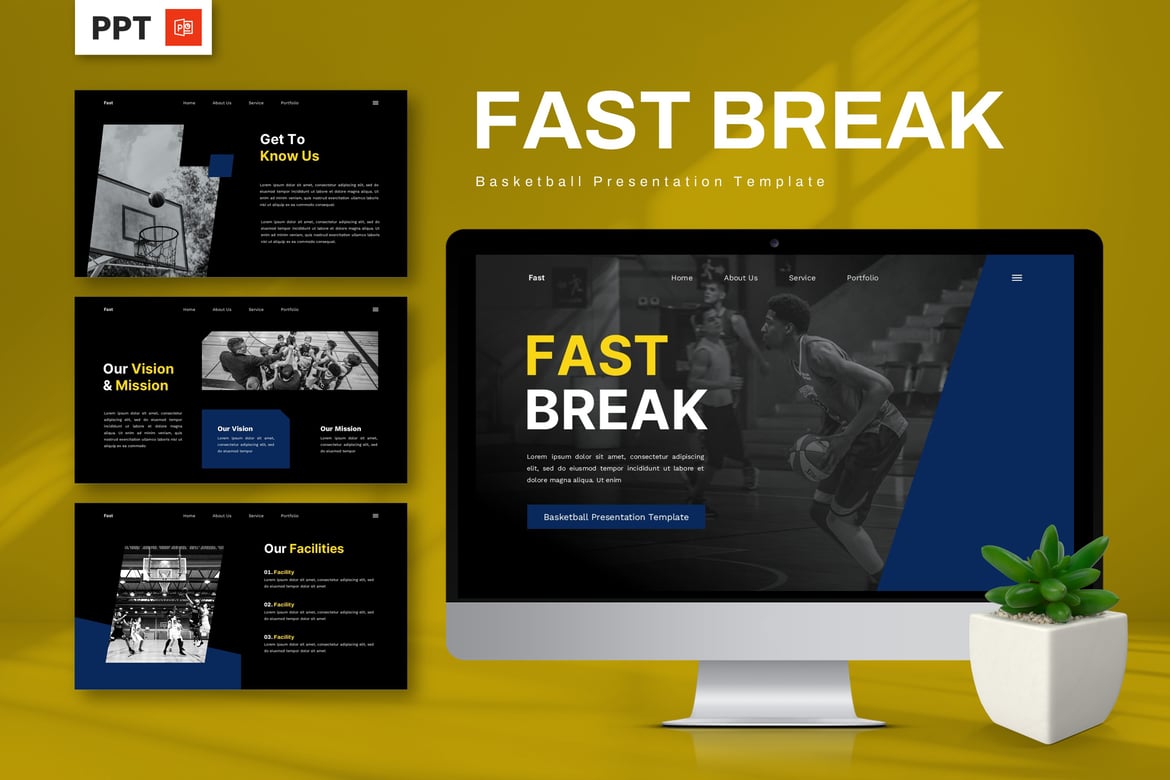 Template Presentasi PowerPoint Fast Break untuk Olahraga Basket