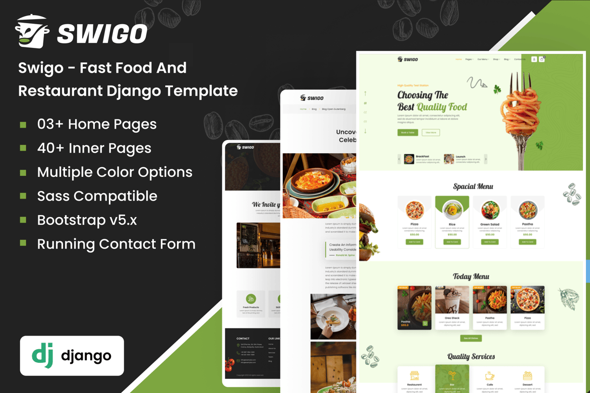 Template Website Django untuk Restoran dan Makanan Cepat Saji yang Efisien