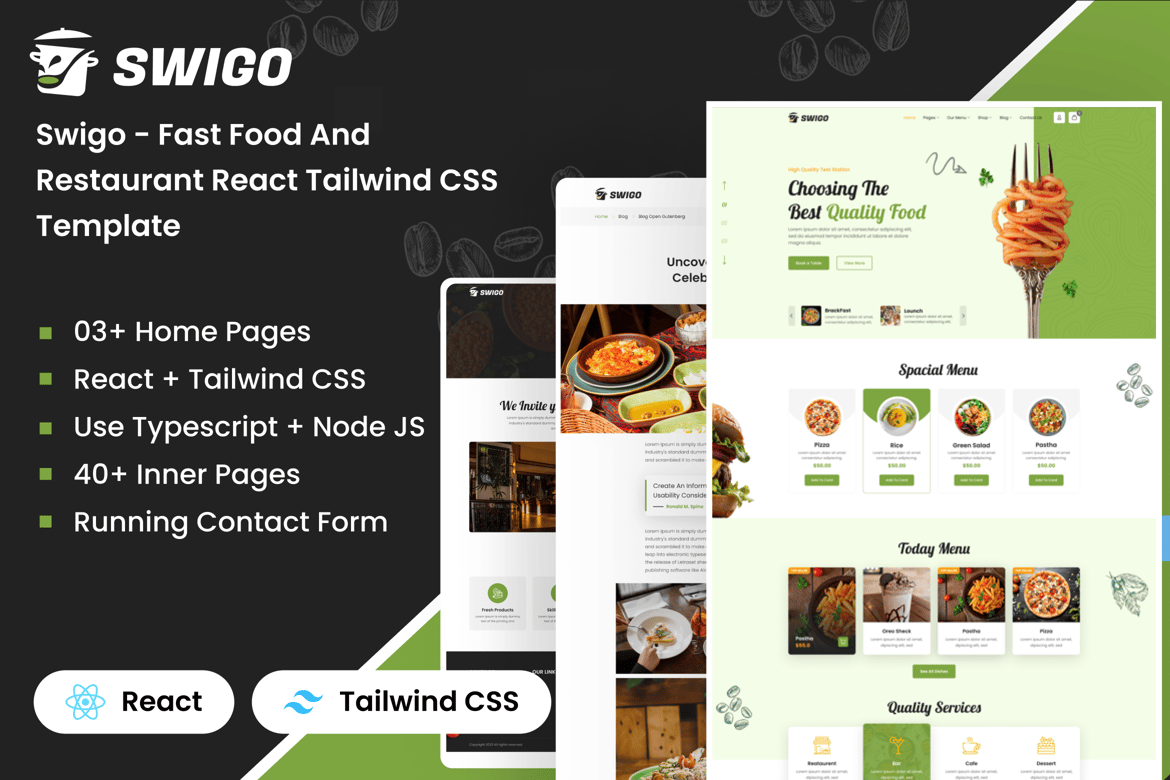 Template Website Restoran Cepat dan Makanan dengan React Tailwind