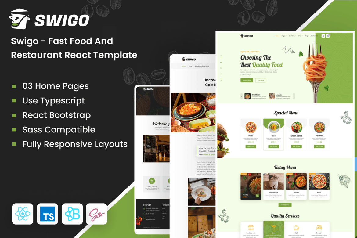 Template Website React untuk Restoran dan Fast Food yang Modern