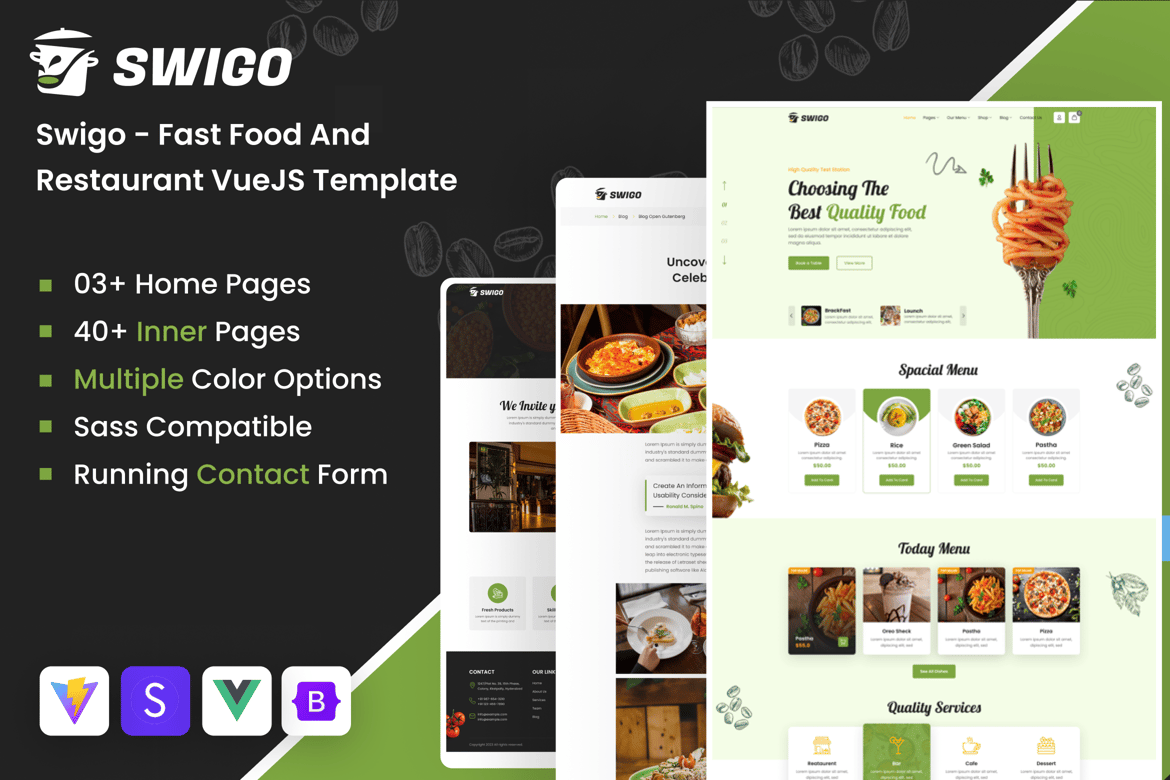 Template Website VueJS untuk Fast Food dan Restoran yang Menarik