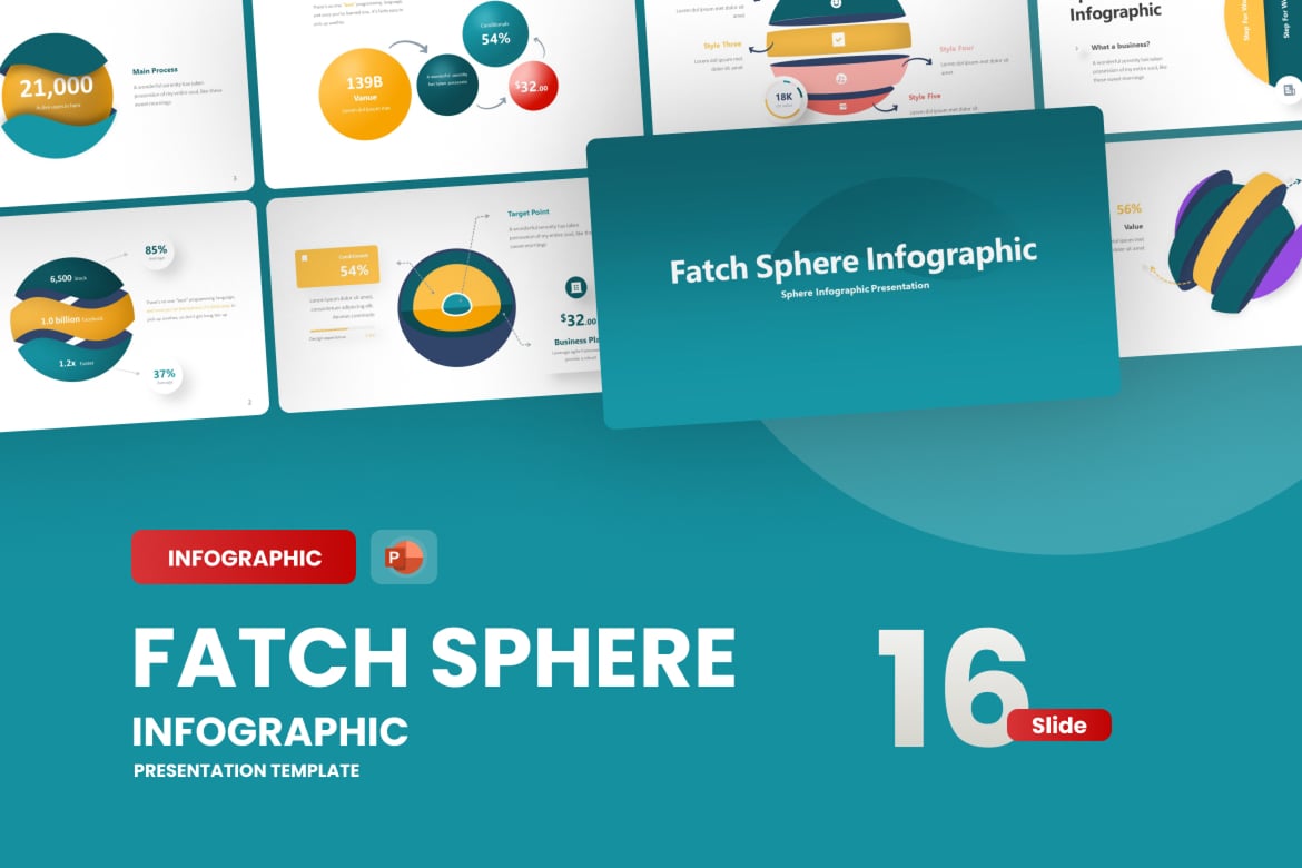 Template PowerPoint Infografis Fatch Sphere yang Menarik