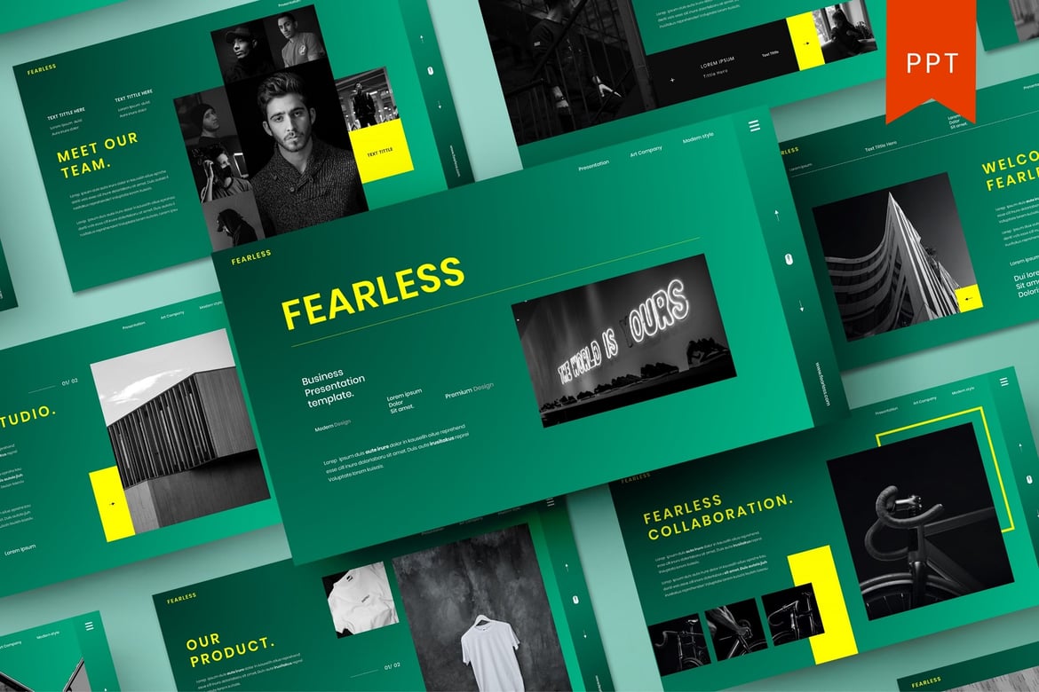 Template PowerPoint Bisnis Fearless yang Memukau