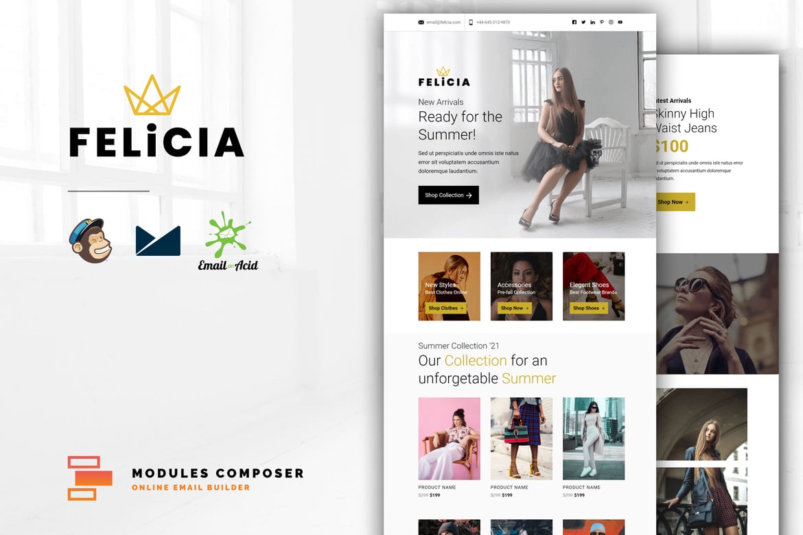 Template Email Responsif Felicia untuk E-commerce dan Kreatif