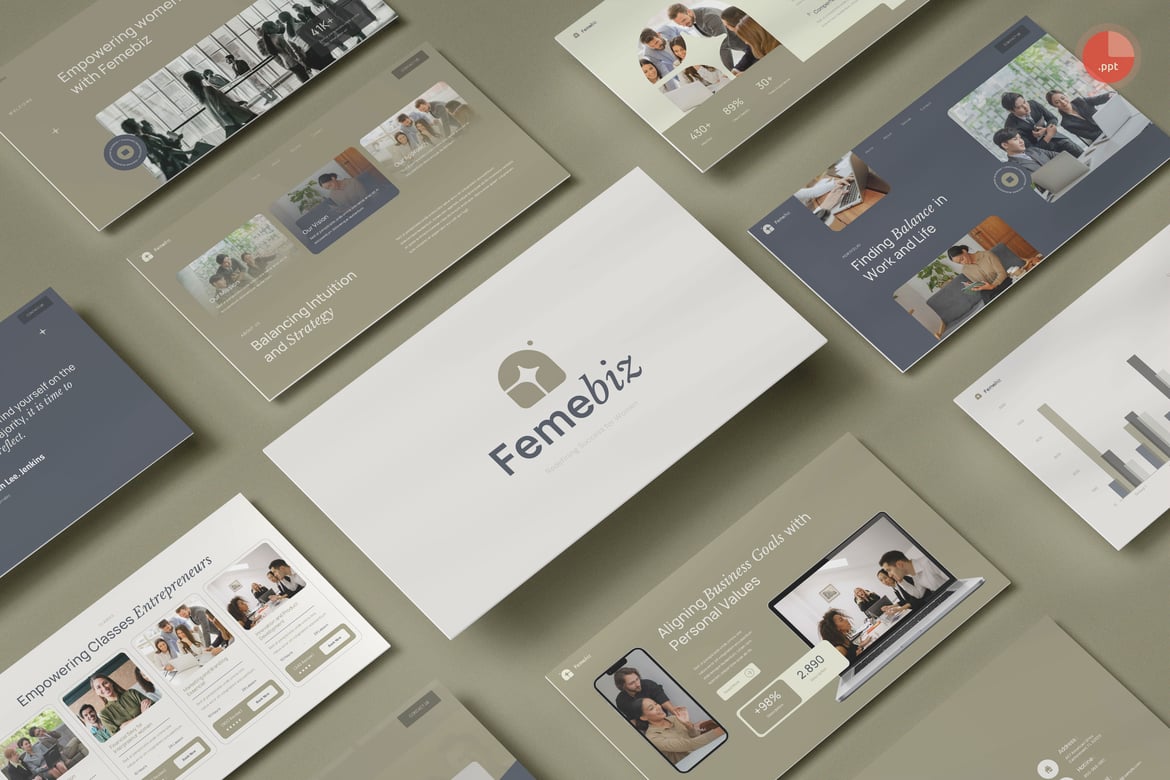Femebiz - Template PowerPoint untuk Coaching Bisnis Perempuan yang Menarik