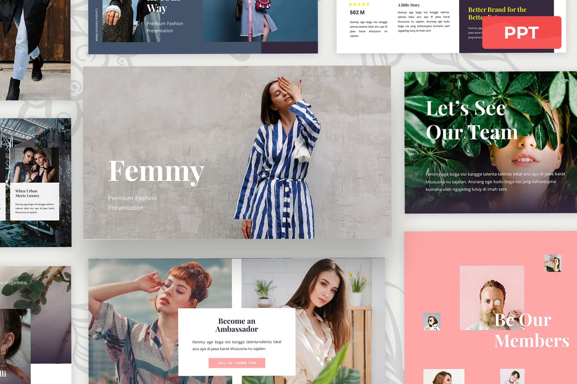Femmy - Template Presentasi PowerPoint Fashion Elegan