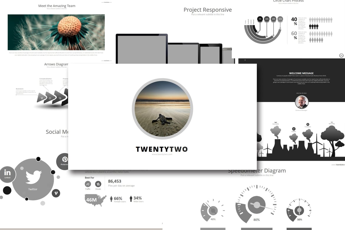 Template PowerPoint Kreatif Fifty 2 untuk Presentasi Menarik