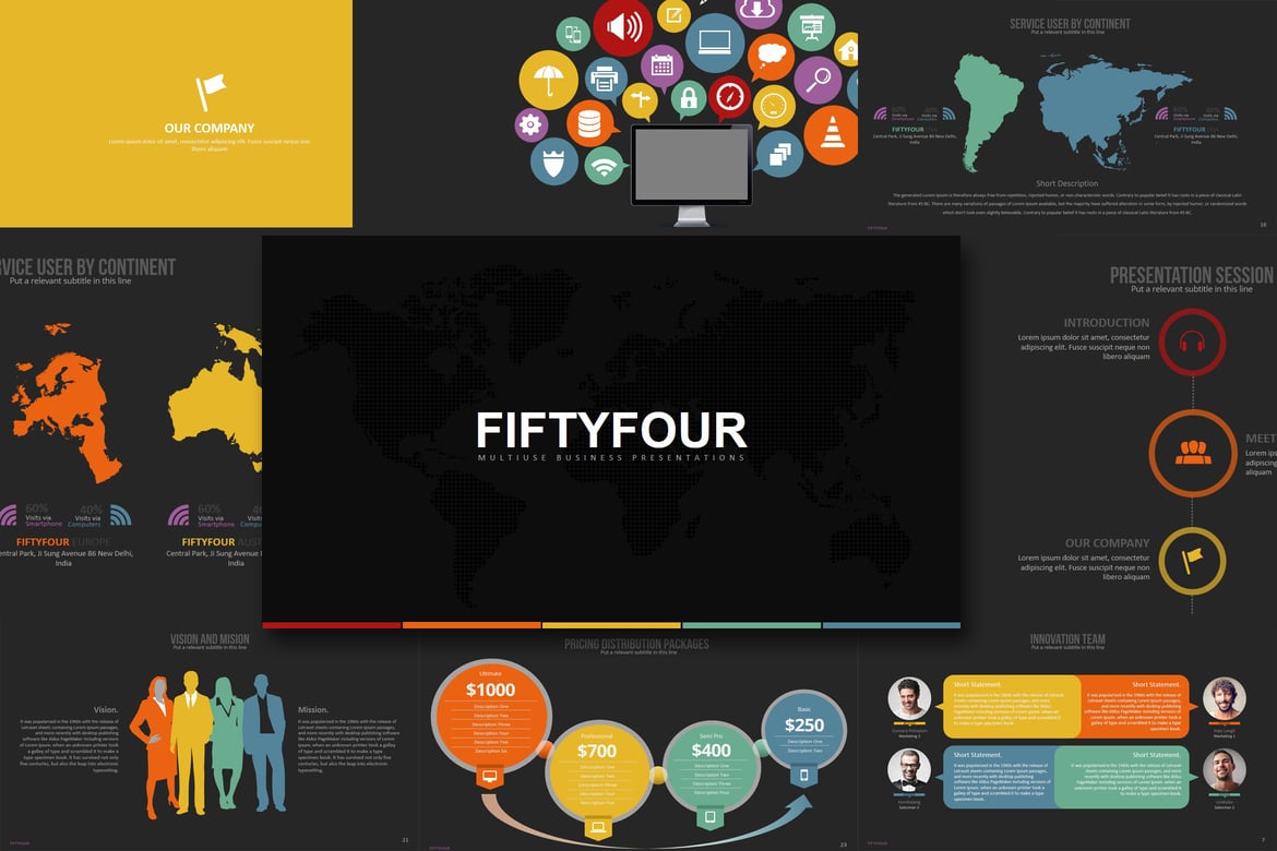 Template PowerPoint Kreatif Fifty Four untuk Presentasi Menarik