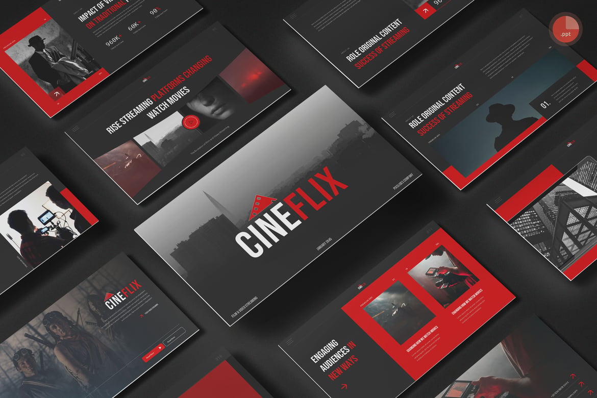 Template Presentasi PowerPoint Cineflix - Film & Video Streaming