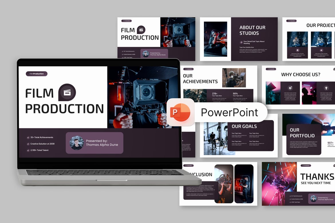 Template Presentasi PowerPoint untuk Produksi Film yang Menarik