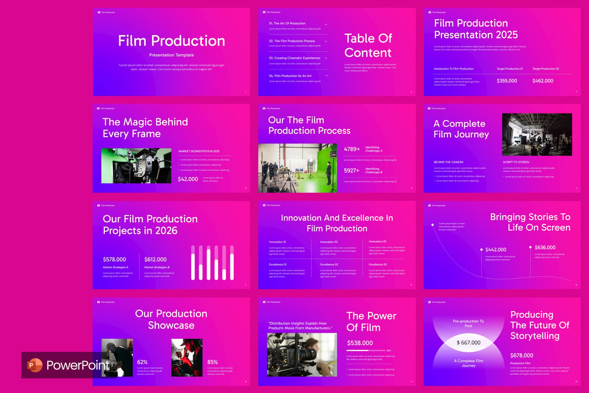 Template Presentasi PowerPoint Produksi Film yang Menarik