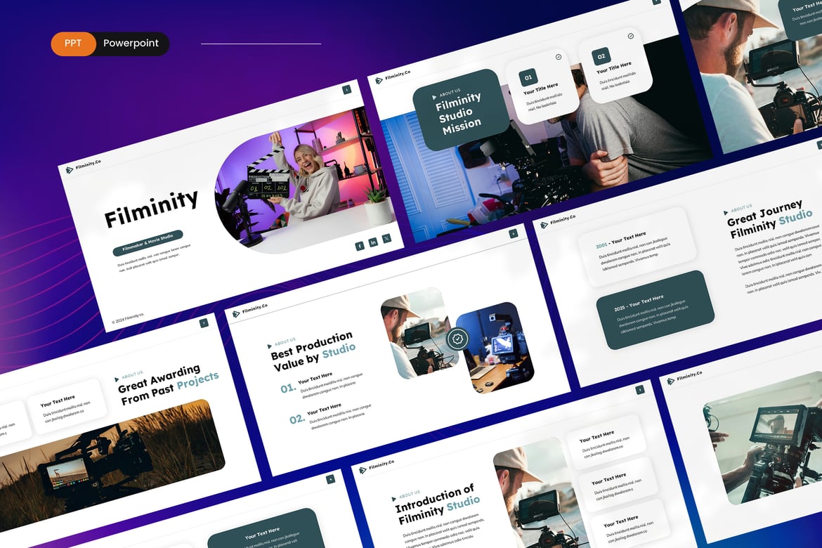 Template Presentasi PowerPoint Filminity untuk Filmmaker & Studio Film