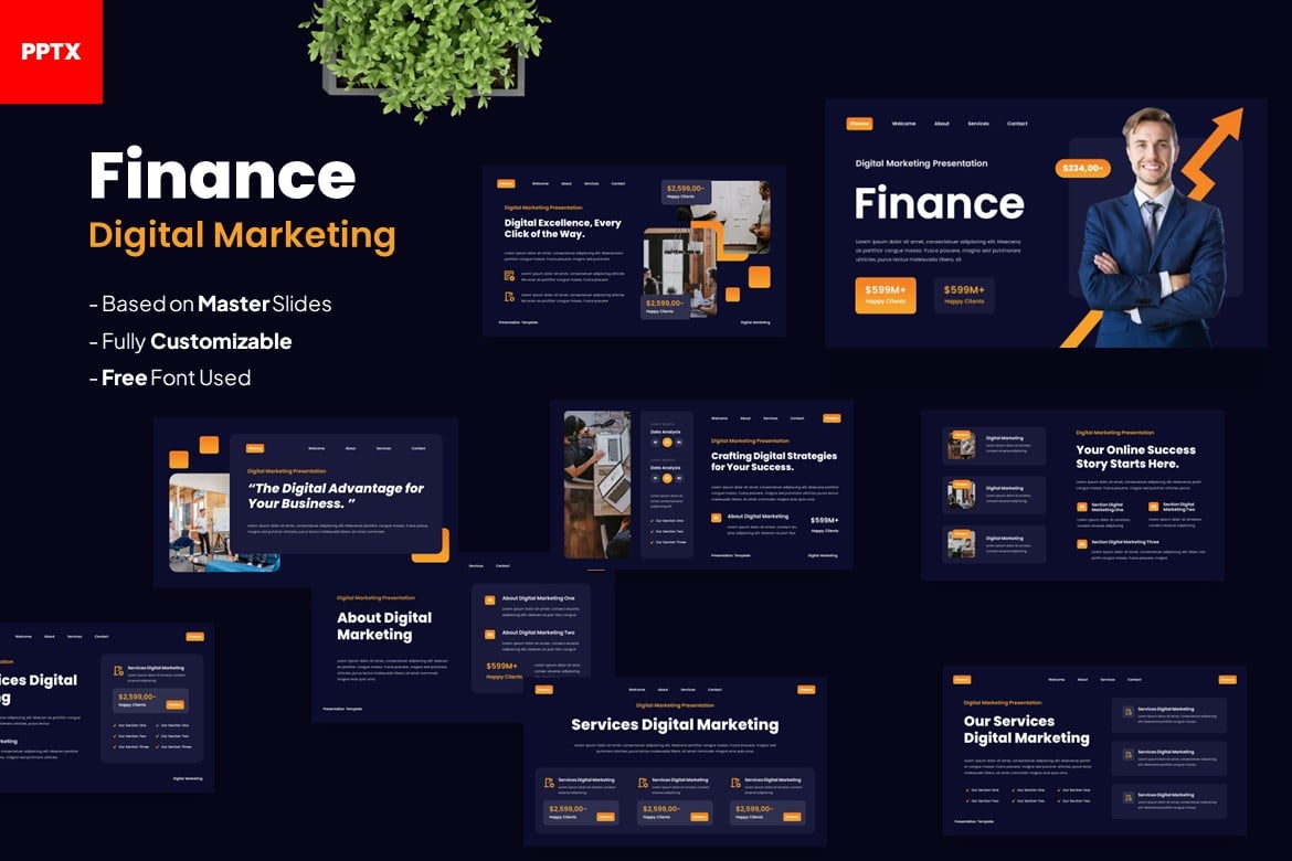 Template Powerpoint Pemasaran Digital untuk Keuangan yang Modern dan Profesional