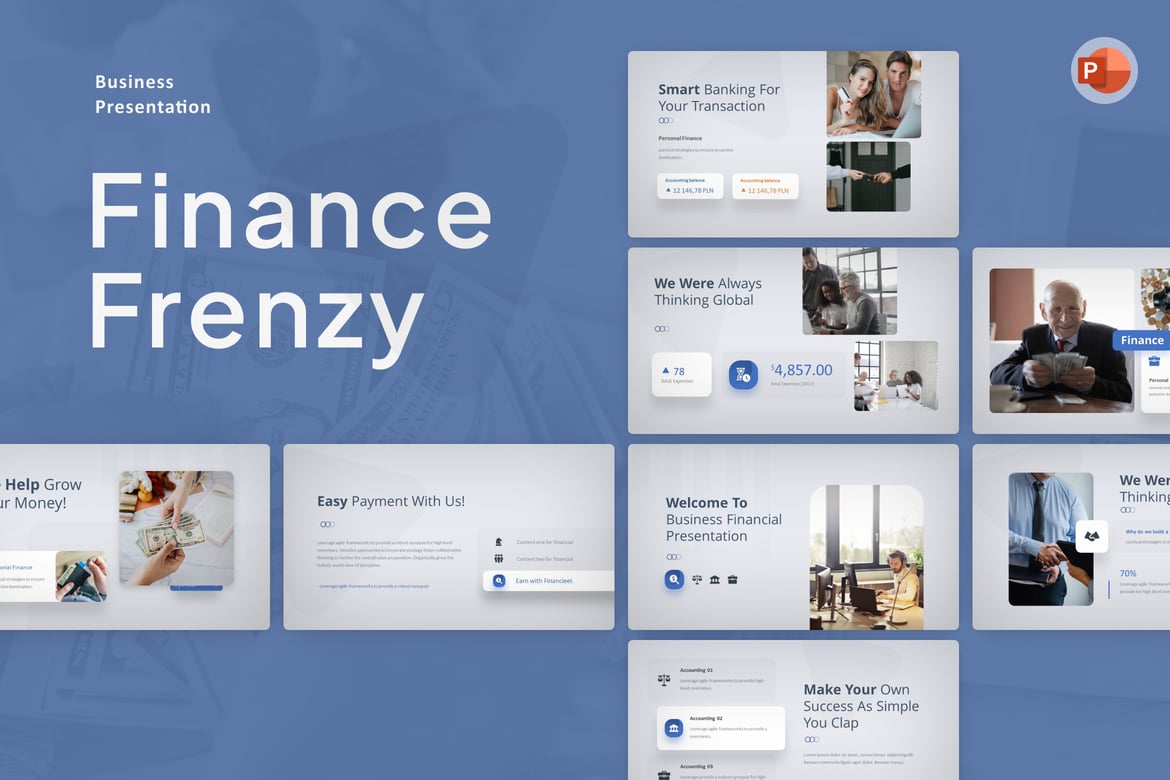 Template Presentasi Keuangan Modern: Finance Frenzy Blue