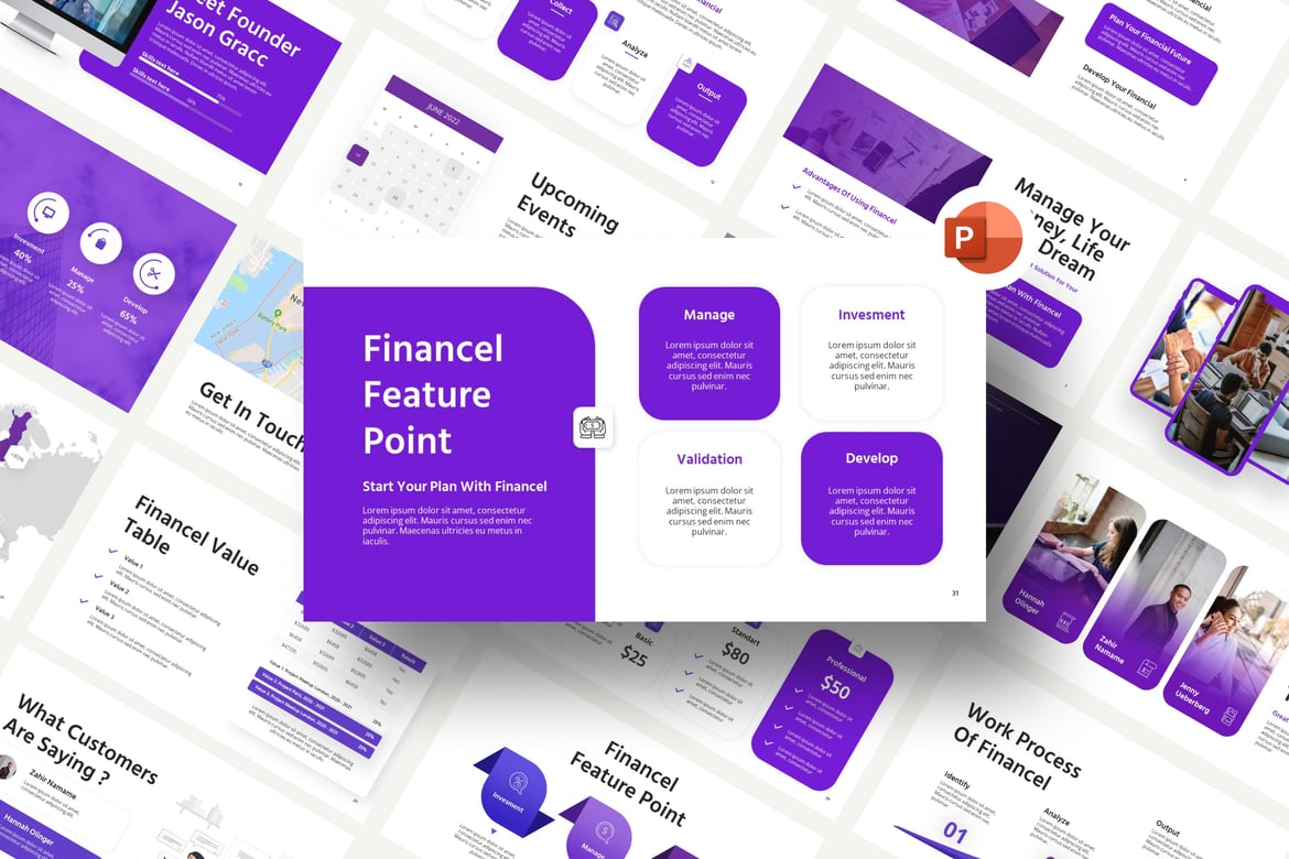 Template PowerPoint Financel Ungu Modern untuk Presentasi Keuangan