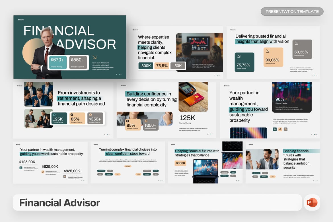 Template PowerPoint untuk Konsultan Keuangan yang Modern dan Kreatif