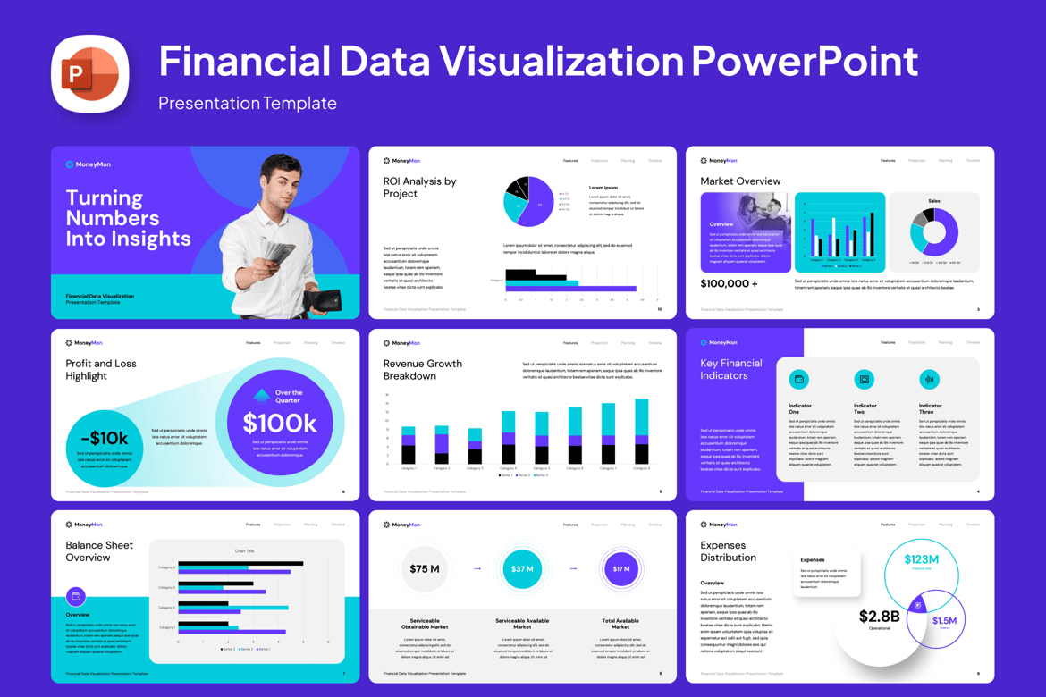 Template Presentasi PowerPoint Visualisasi Data Keuangan yang Menarik